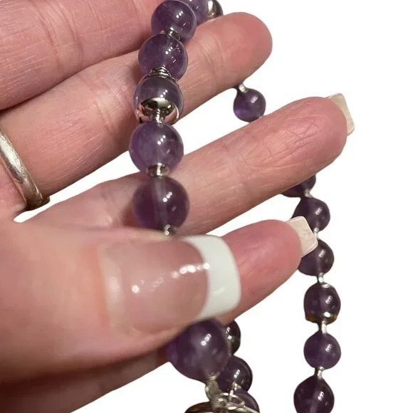 Exquisite Signed MMA CA Amethyst and 925 Silver Toggle Necklace